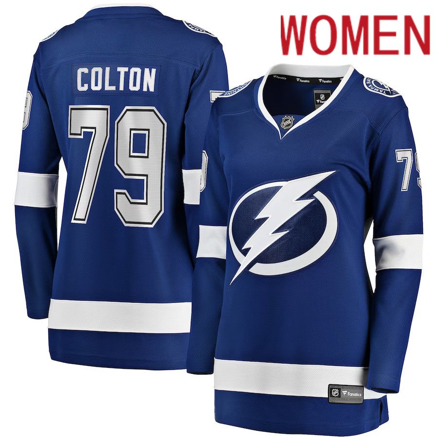 Women Tampa Bay Lightning 79 Ross Colton Fanatics Branded Blue Home Breakaway Player NHL Jersey